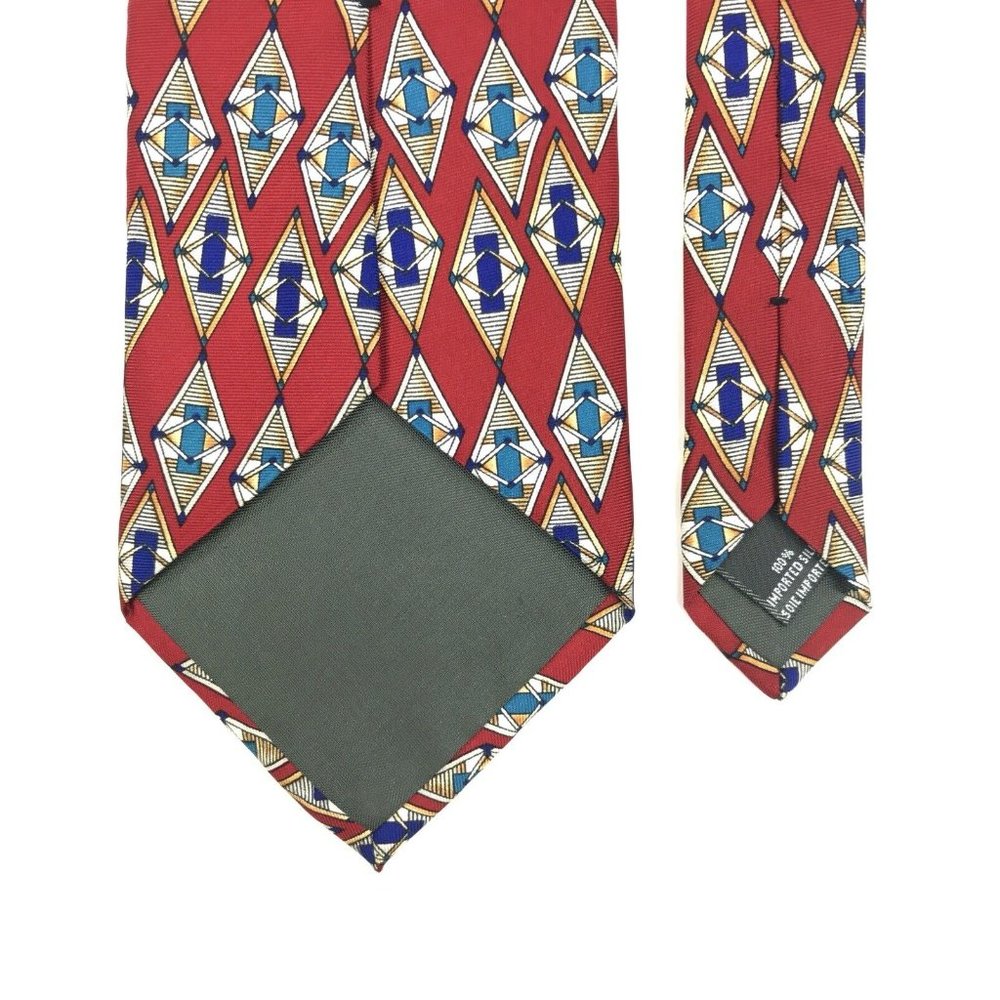 Christian Dior Men's Traditional Red Blue White Argyle Geometric Silk Neck Tie - Picture 7 of 11